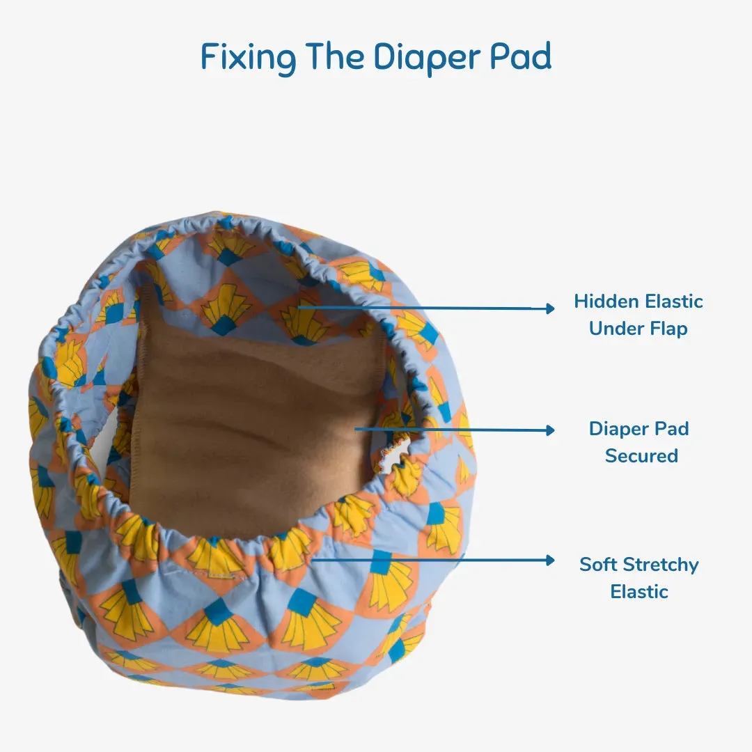 Fabric Diaper | Shell Blitz | Elastic Waist | Pull Up/Underwear Style | With 2 Diaper Pads Free