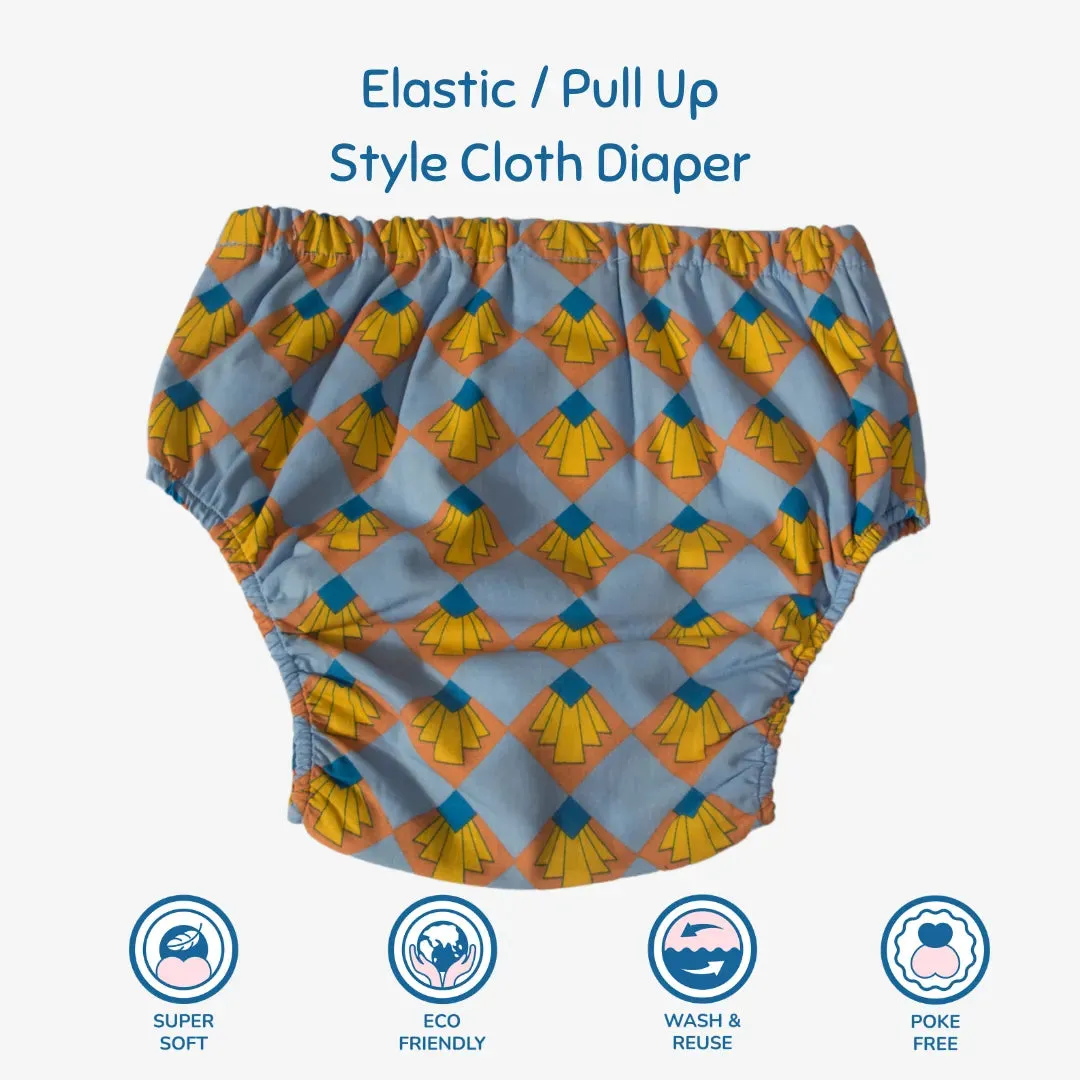 Fabric Diaper | Shell Blitz | Elastic Waist | Pull Up/Underwear Style | With 2 Diaper Pads Free