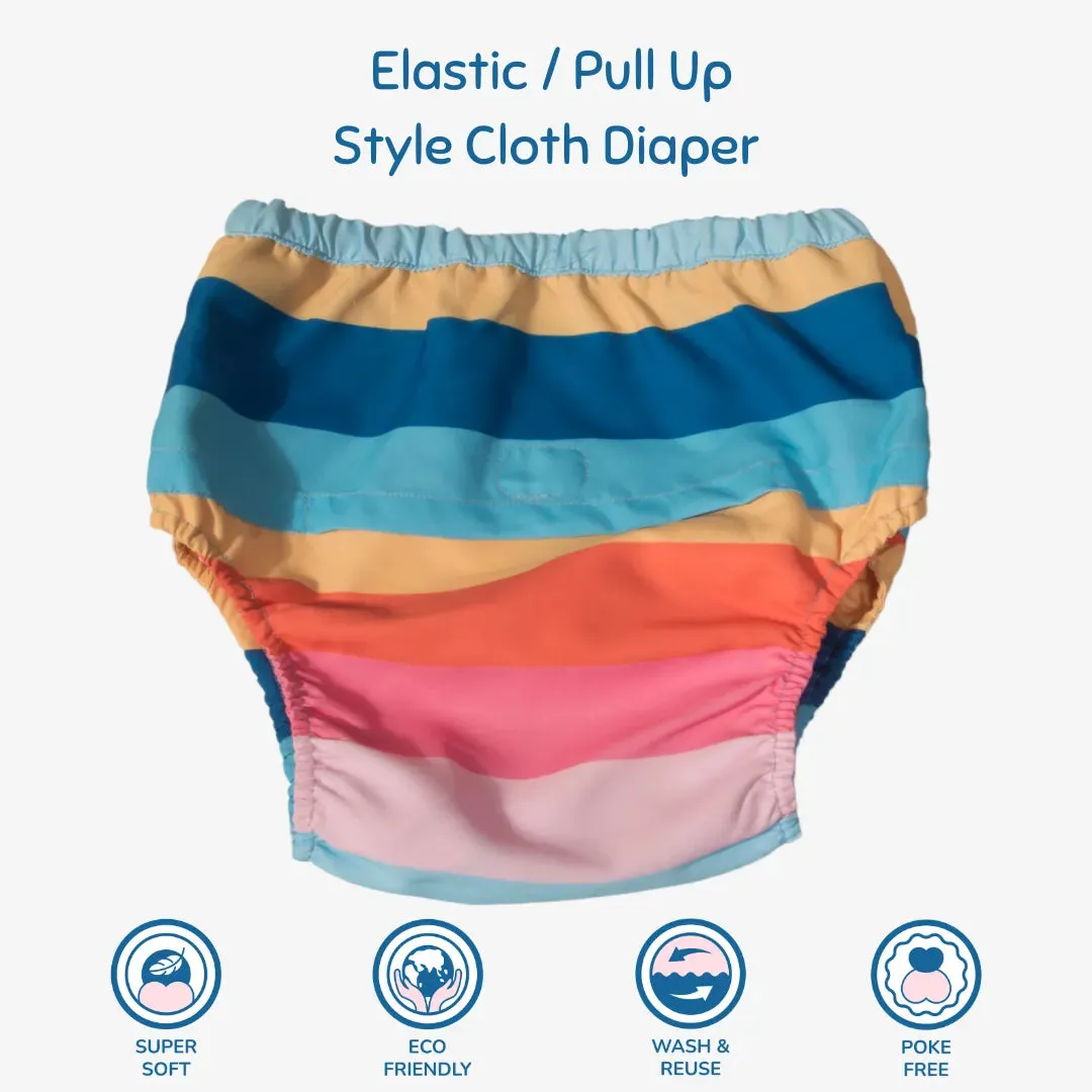 Fabric Diaper | Striper | Elastic Waist | Pull Up/Underwear Style | With 2 Diaper Pads Free