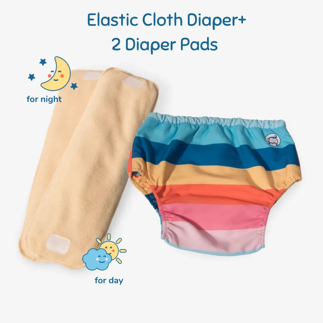 Fabric Diaper | Striper | Elastic Waist | Pull Up/Underwear Style | With 2 Diaper Pads Free