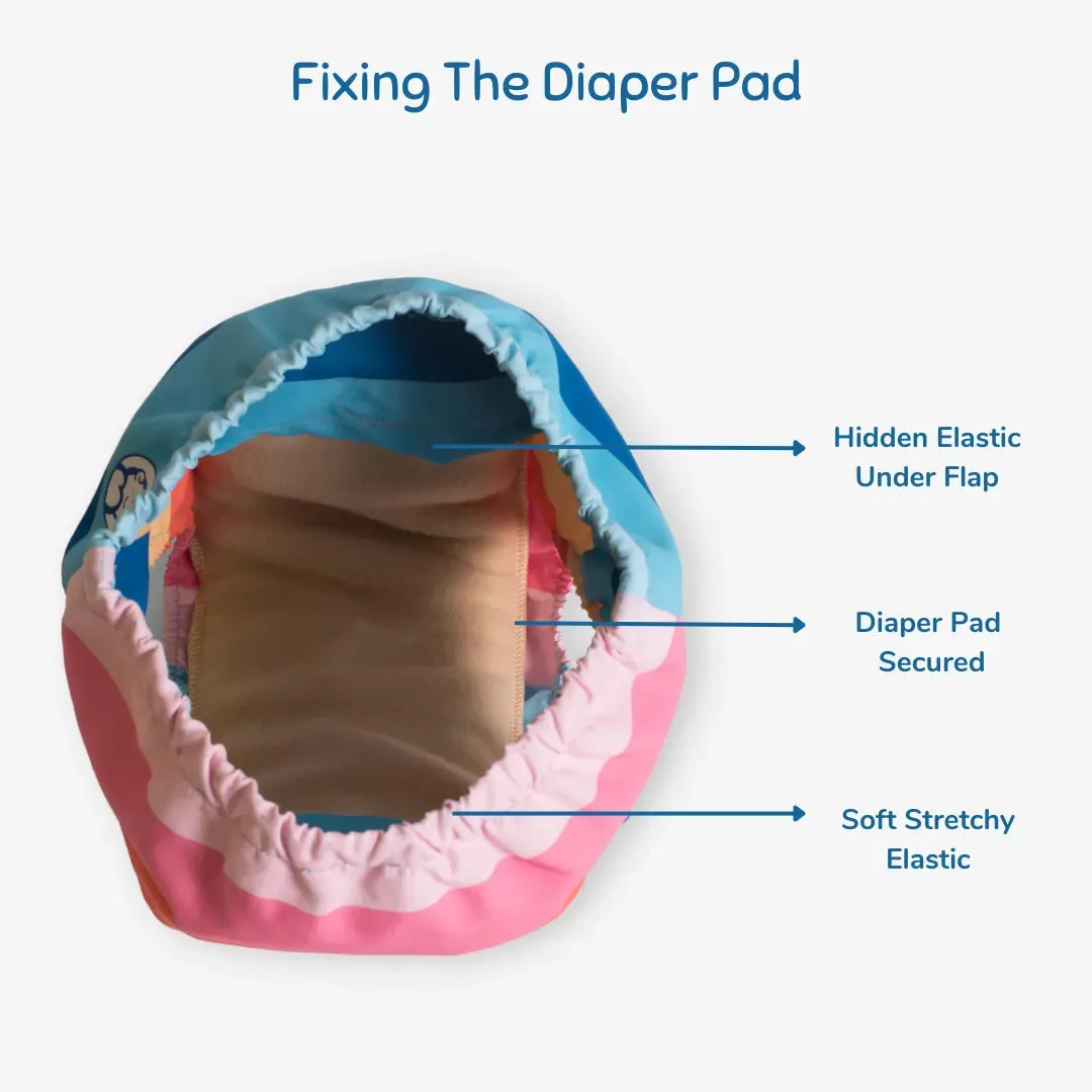 Fabric Diaper | Striper | Elastic Waist | Pull Up/Underwear Style | With 2 Diaper Pads Free
