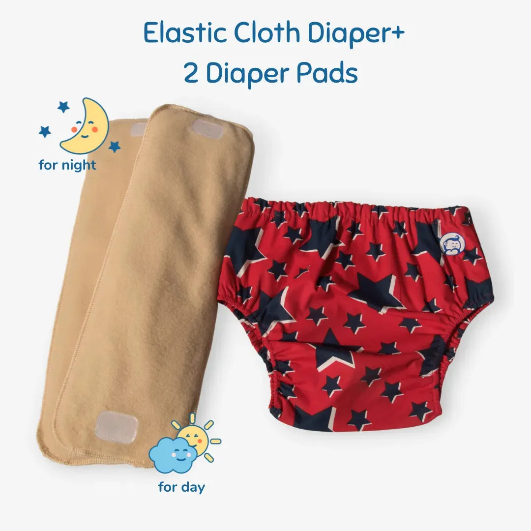 Fabric Diaper | Super Star | Elastic Waist | Pull Up/Underwear Style | With 2 Diaper Pads Free