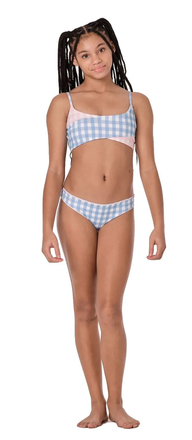 Gingham Line Crossed Bikini Set