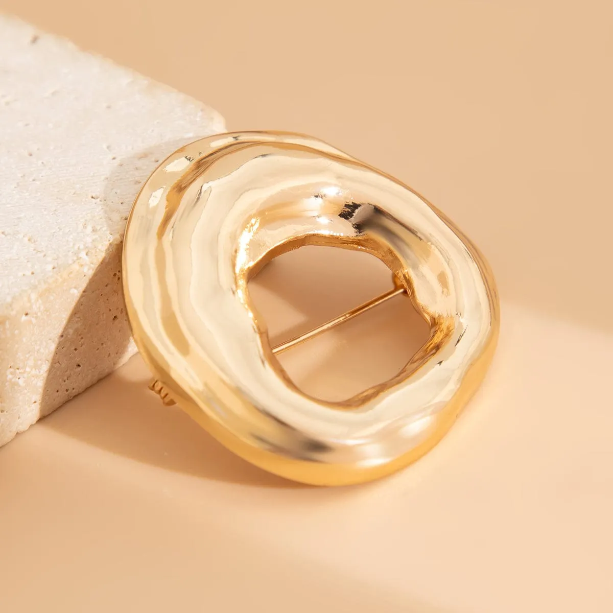 Gold Silver Tone Irregular Hoop Pin Brooch