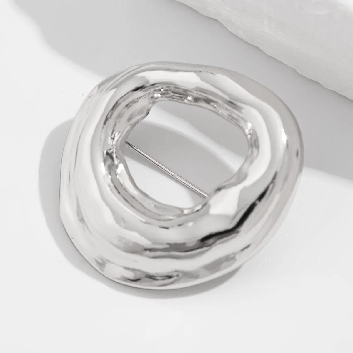 Gold Silver Tone Irregular Hoop Pin Brooch