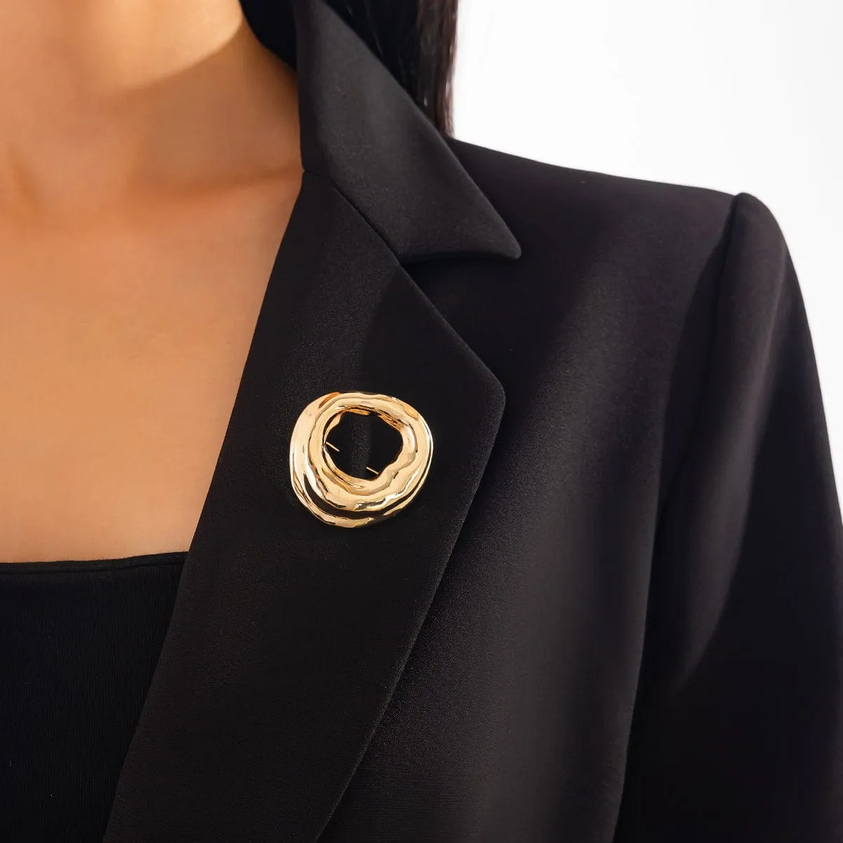 Gold Silver Tone Irregular Hoop Pin Brooch