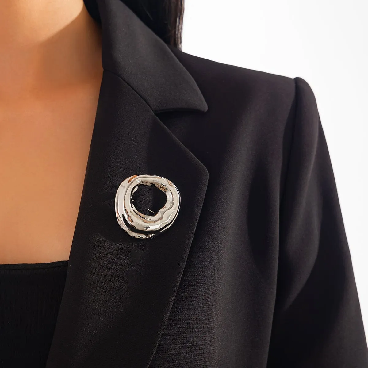 Gold Silver Tone Irregular Hoop Pin Brooch
