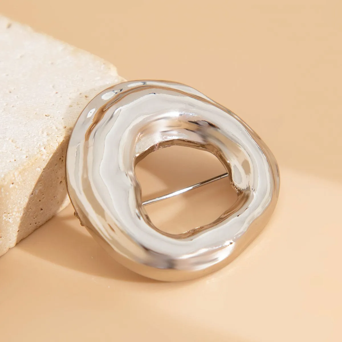 Gold Silver Tone Irregular Hoop Pin Brooch
