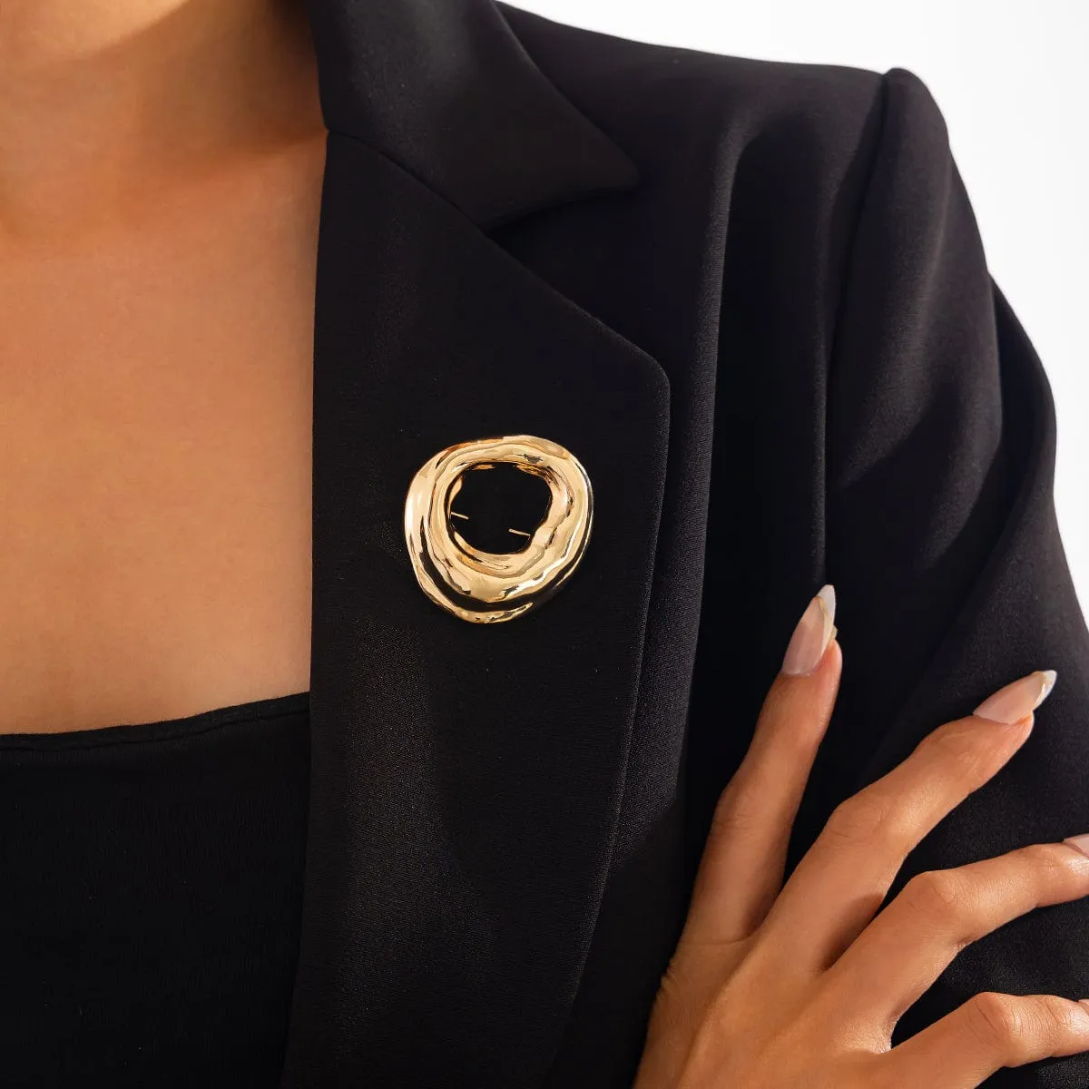 Gold Silver Tone Irregular Hoop Pin Brooch