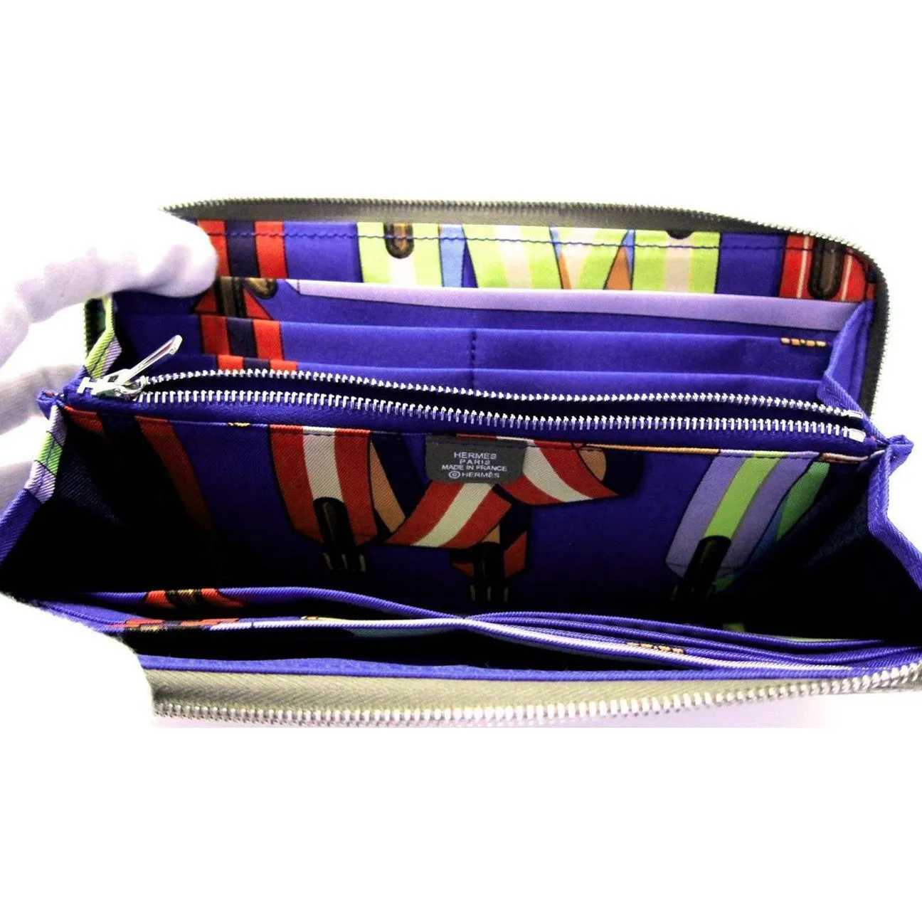 Hermes Etoupe Epsom Blue Electric Sangles Silk-In Azap Long Wallet Perfect Gift!