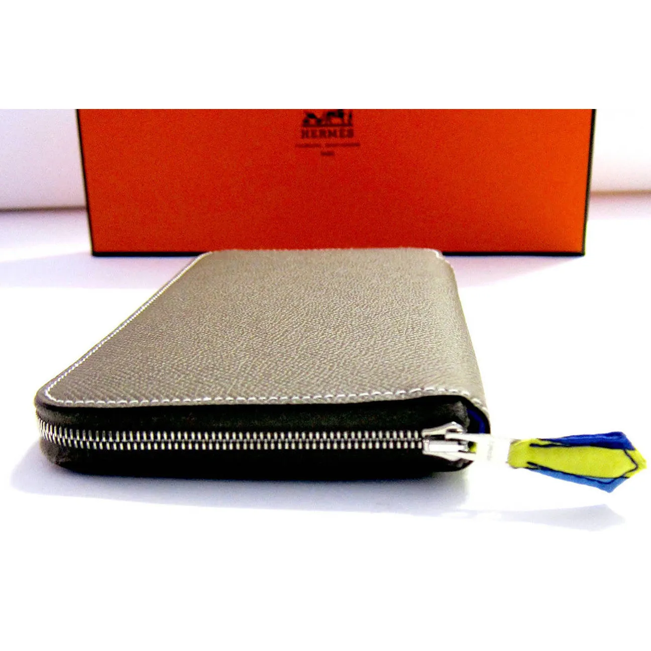 Hermes Etoupe Epsom Blue Electric Sangles Silk-In Azap Long Wallet Perfect Gift!