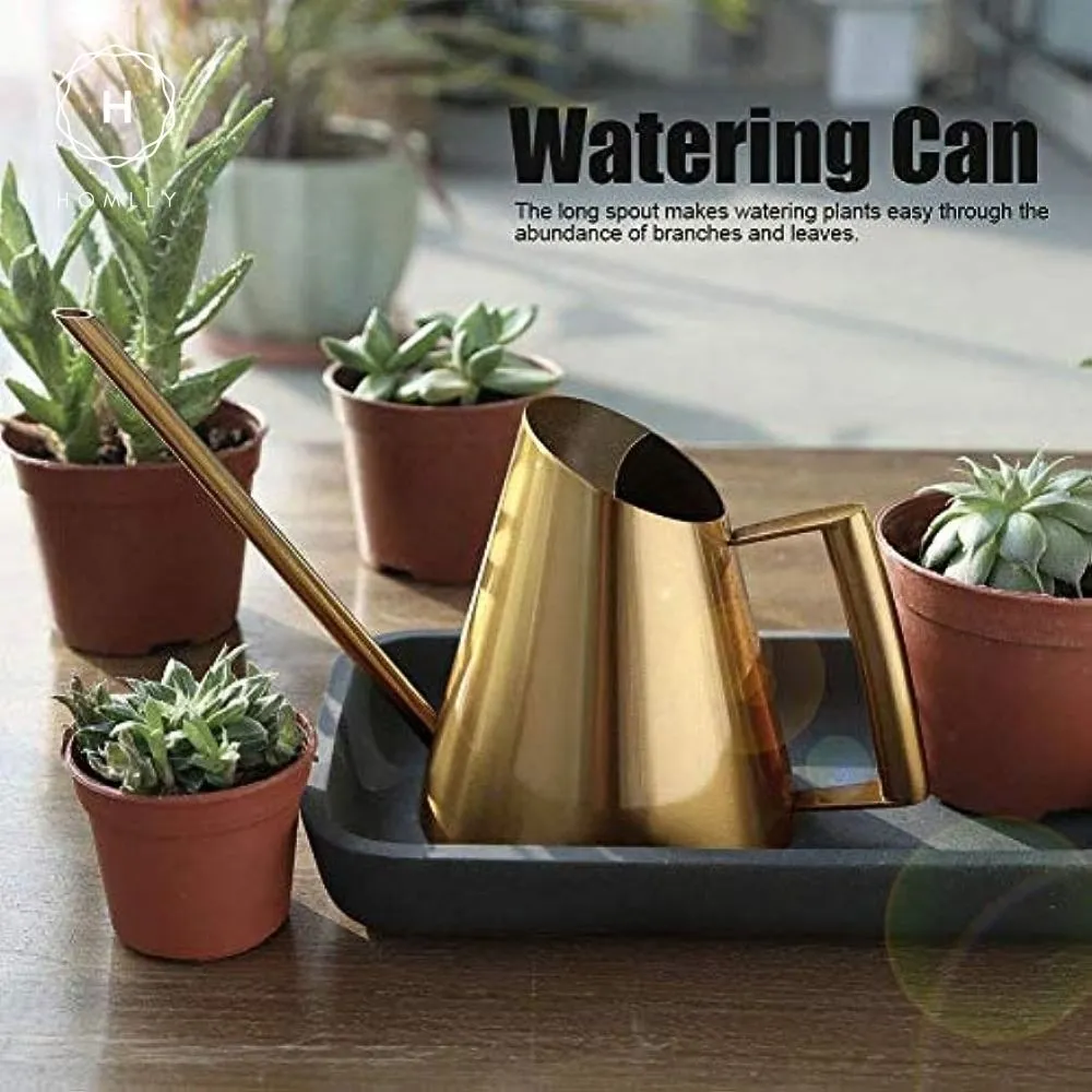 Homlly Keii Gold Long Spout Stainless Steel Gardening Watering Can Kettle Pot for Indoor Plants and Garden
