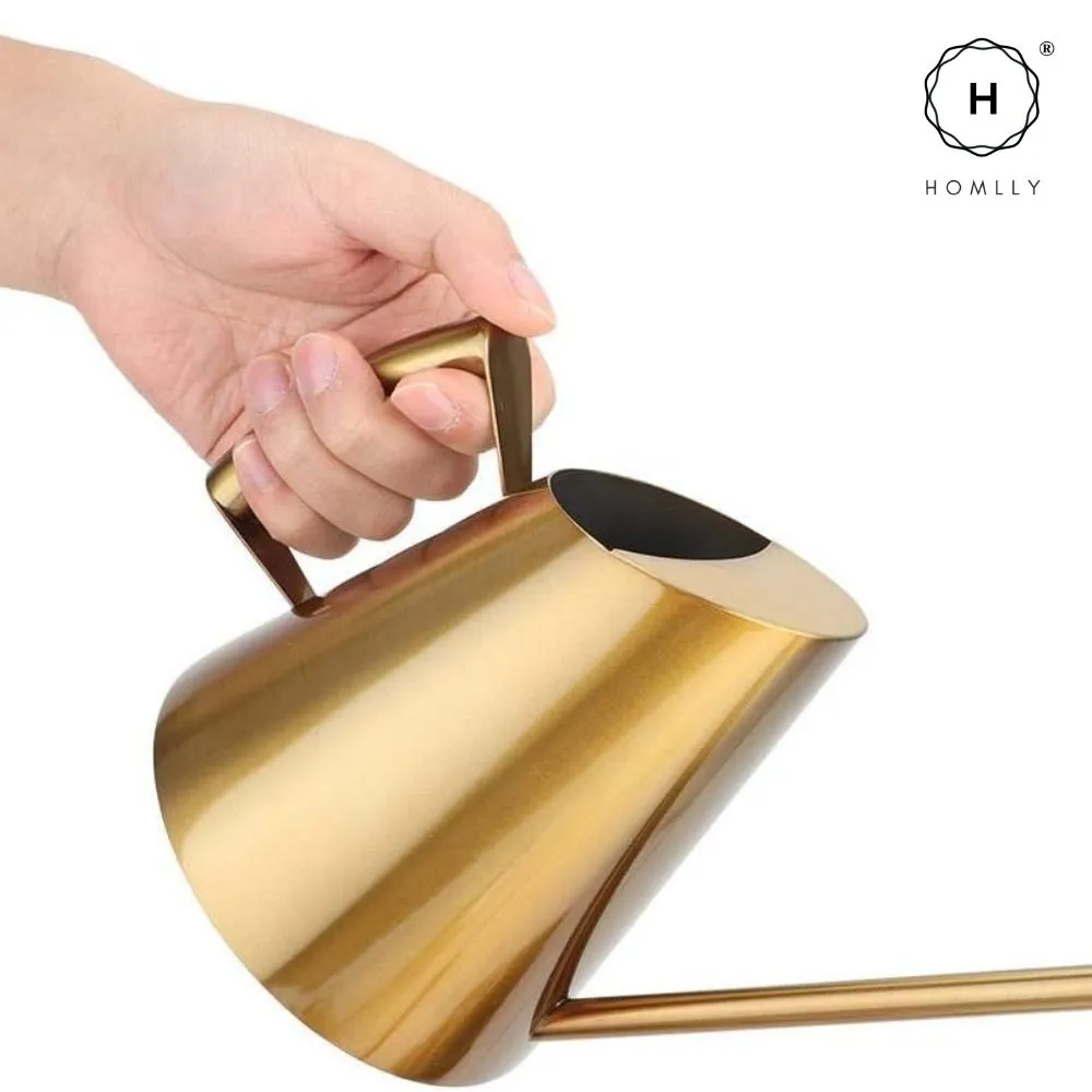 Homlly Keii Gold Long Spout Stainless Steel Gardening Watering Can Kettle Pot for Indoor Plants and Garden