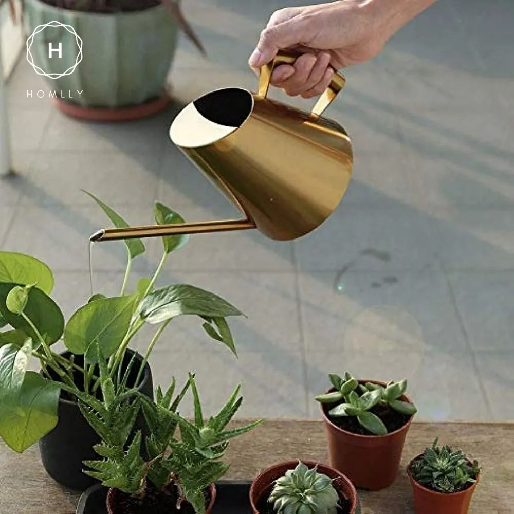 Homlly Keii Gold Long Spout Stainless Steel Gardening Watering Can Kettle Pot for Indoor Plants and Garden