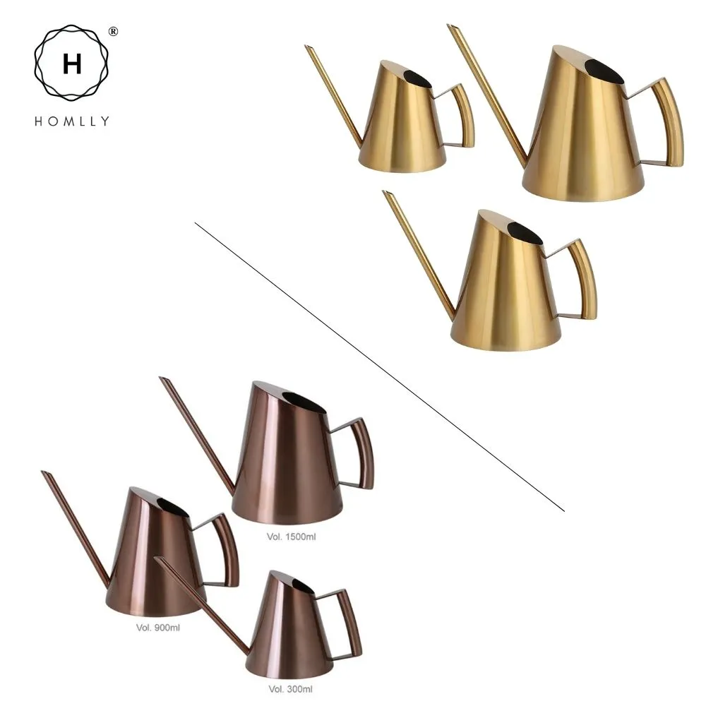 Homlly Keii Gold Long Spout Stainless Steel Gardening Watering Can Kettle Pot for Indoor Plants and Garden