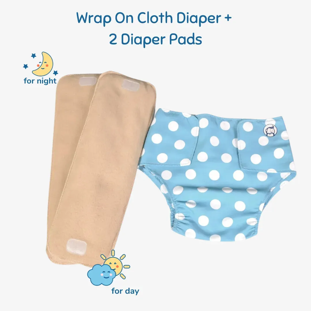 Infant Reusable Diapers | Polka Love | Velcro Closure | With 2 Diaper Pads Free