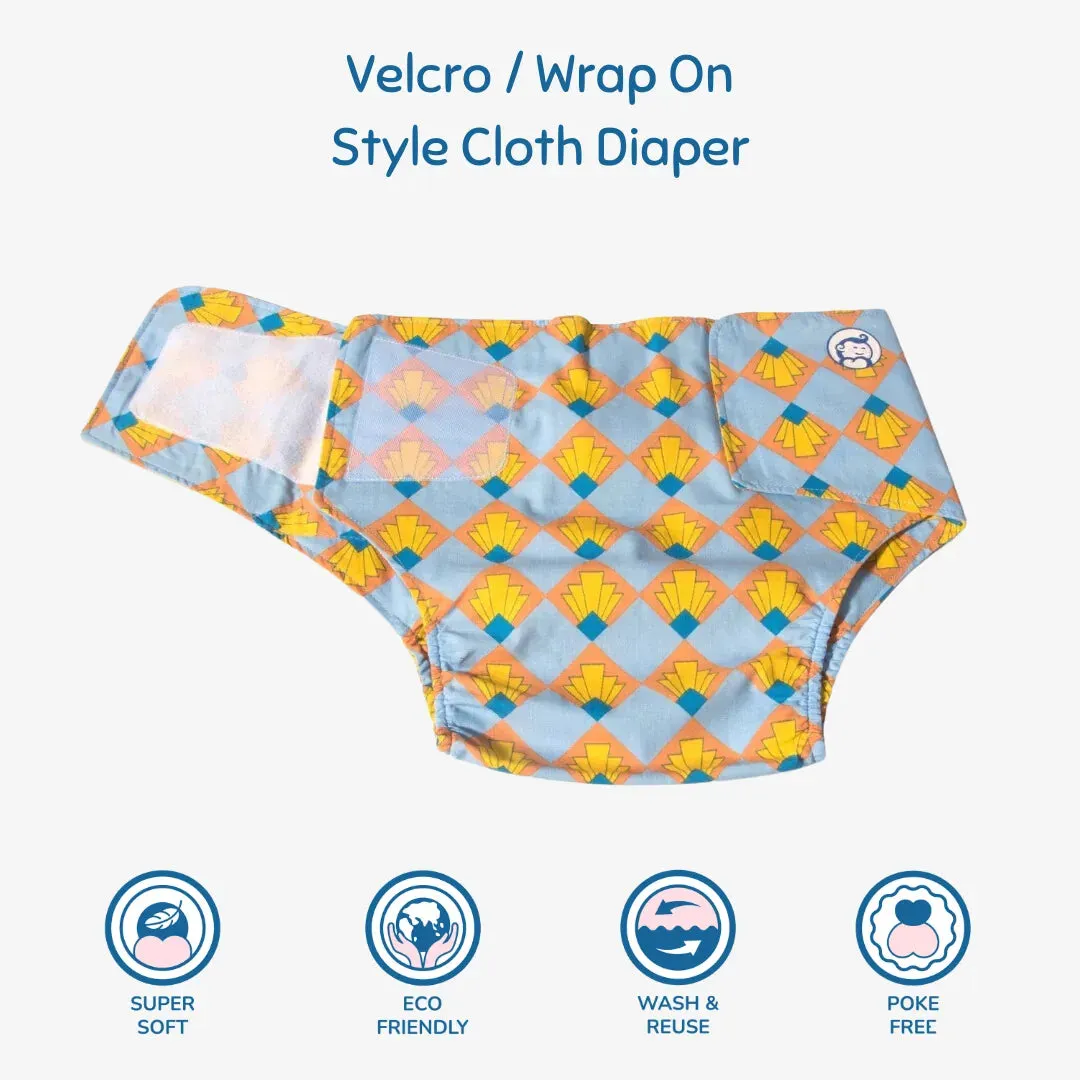 Infant Reusable Diapers | Shell Blitz | Velcro Closure | With 2 Diaper Pads Free