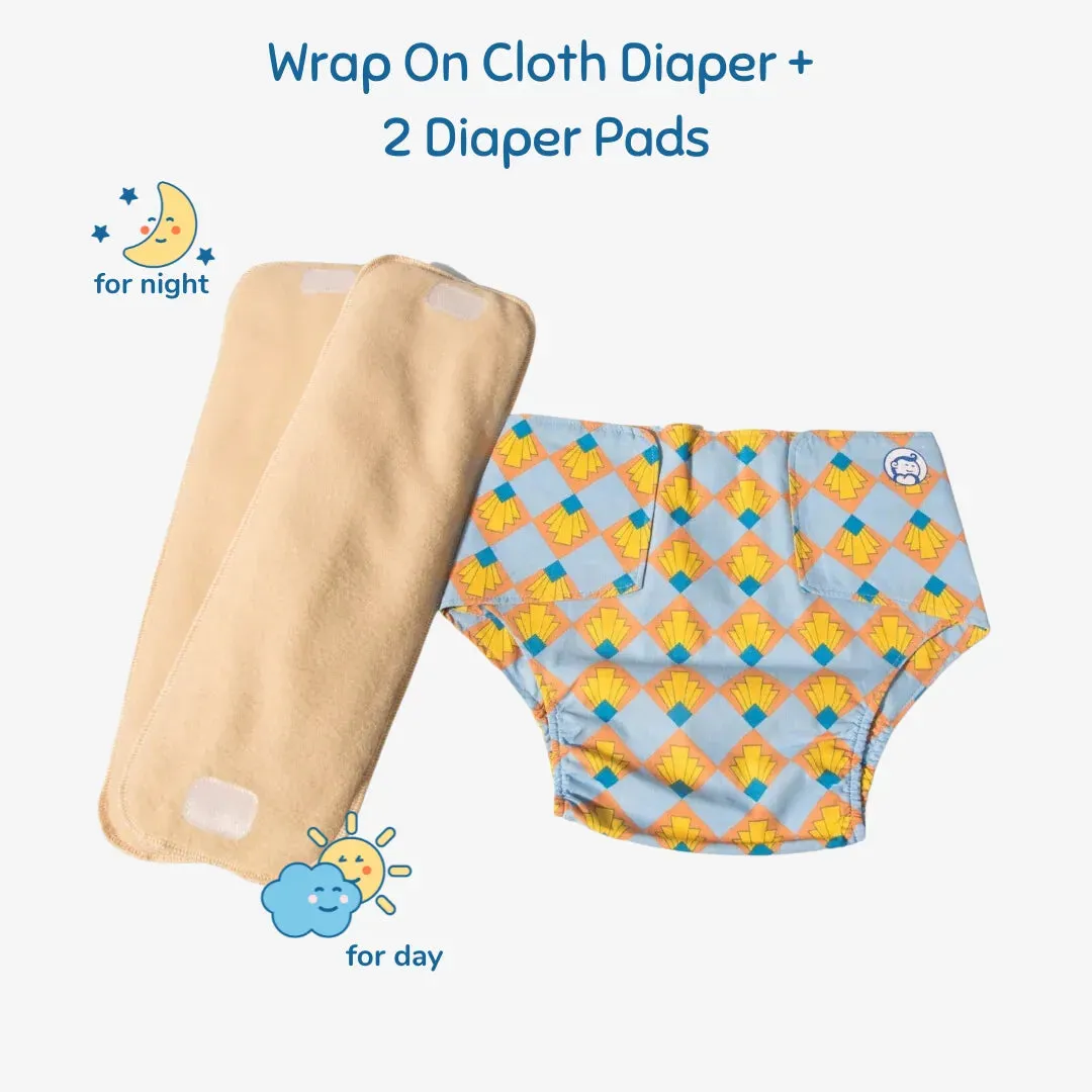 Infant Reusable Diapers | Shell Blitz | Velcro Closure | With 2 Diaper Pads Free