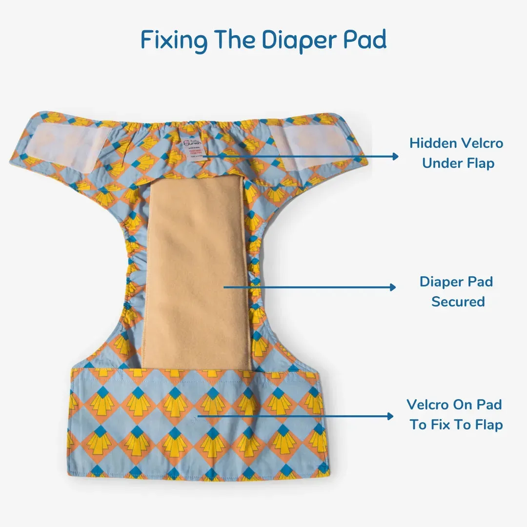 Infant Reusable Diapers | Shell Blitz | Velcro Closure | With 2 Diaper Pads Free