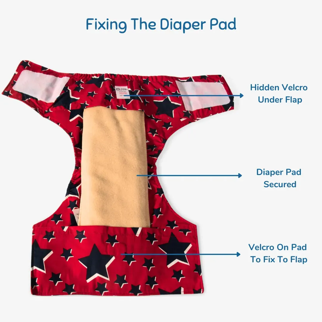 Infant Reusable Diapers | Super Star | Velcro Closure | With 2 Diaper Pads Free