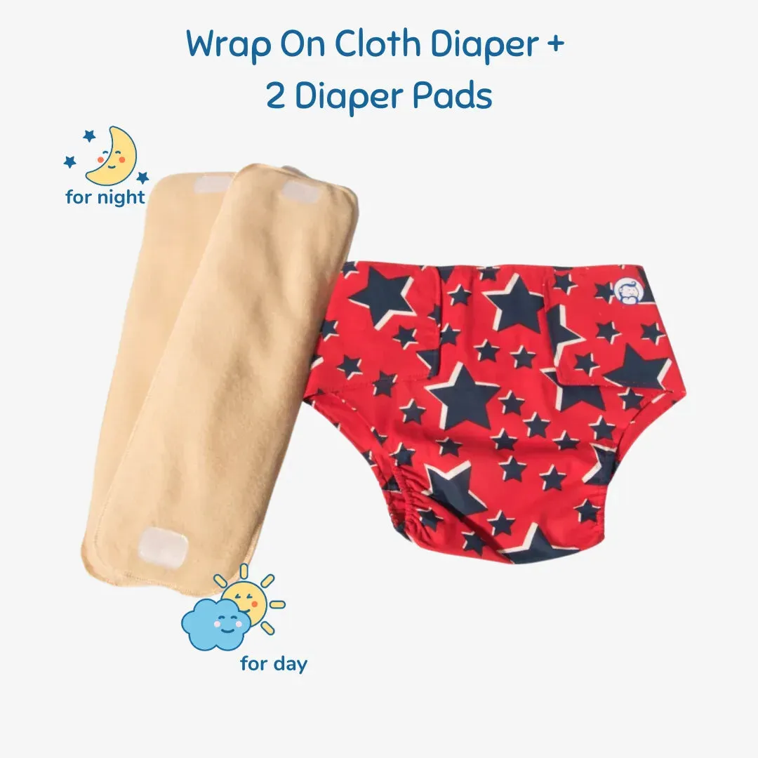 Infant Reusable Diapers | Super Star | Velcro Closure | With 2 Diaper Pads Free