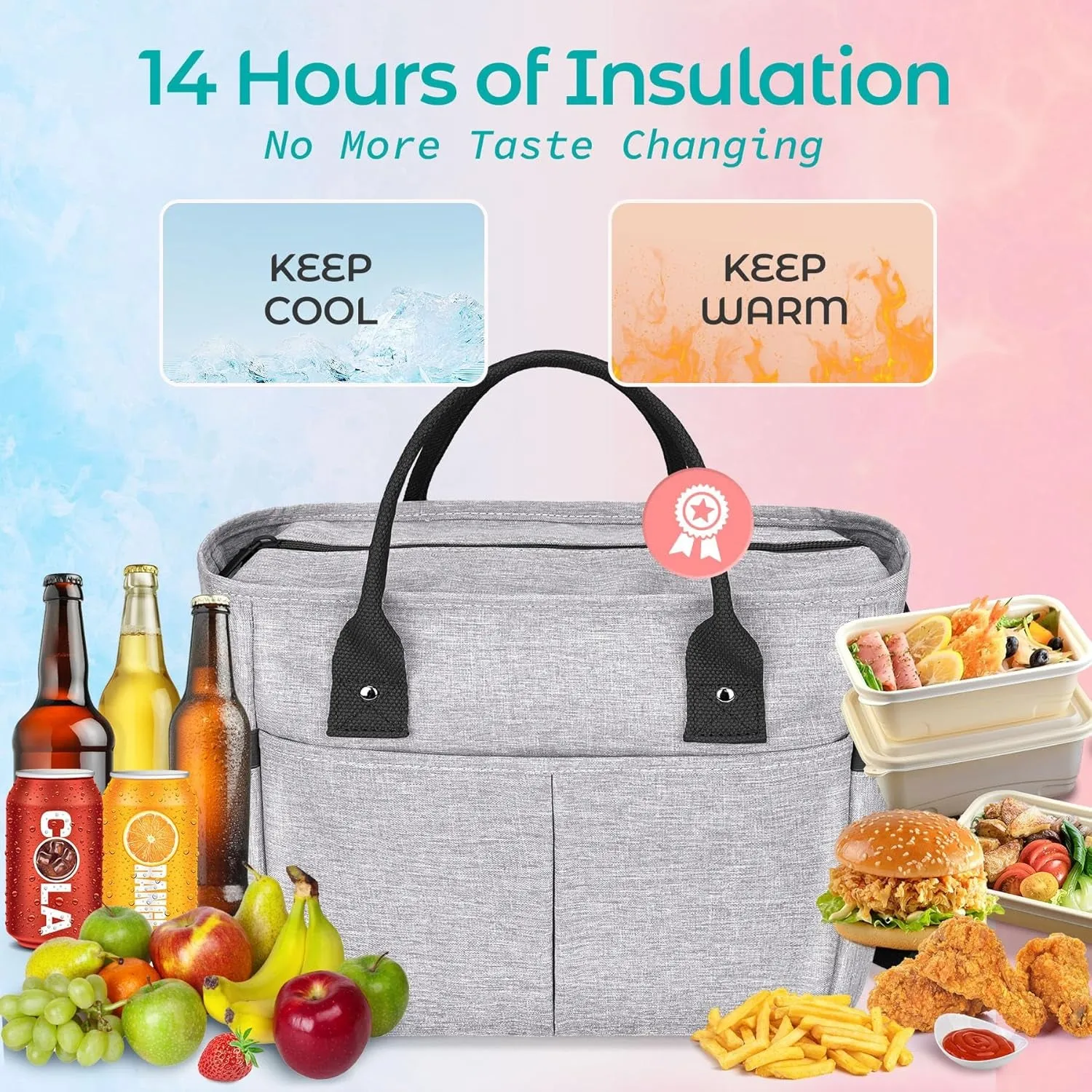 Insulated Lunch Bag with Shoulder Strap, Multi Pockets & Water Bottle Holder for Work Picnic