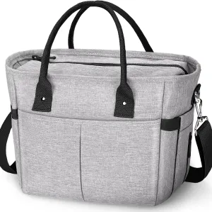 Insulated Lunch Bag with Shoulder Strap, Multi Pockets & Water Bottle Holder for Work Picnic