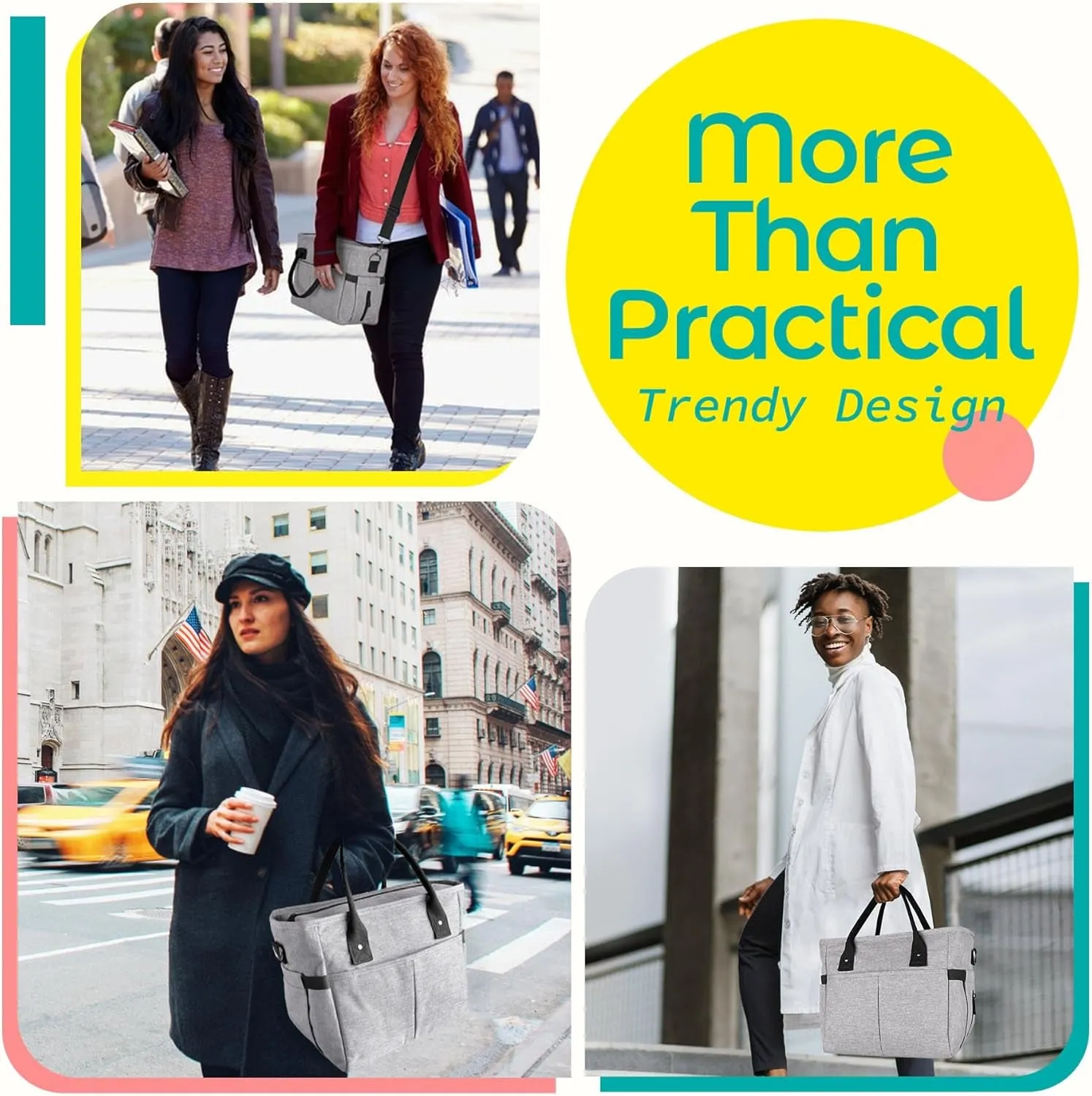 Insulated Lunch Bag with Shoulder Strap, Multi Pockets & Water Bottle Holder for Work Picnic