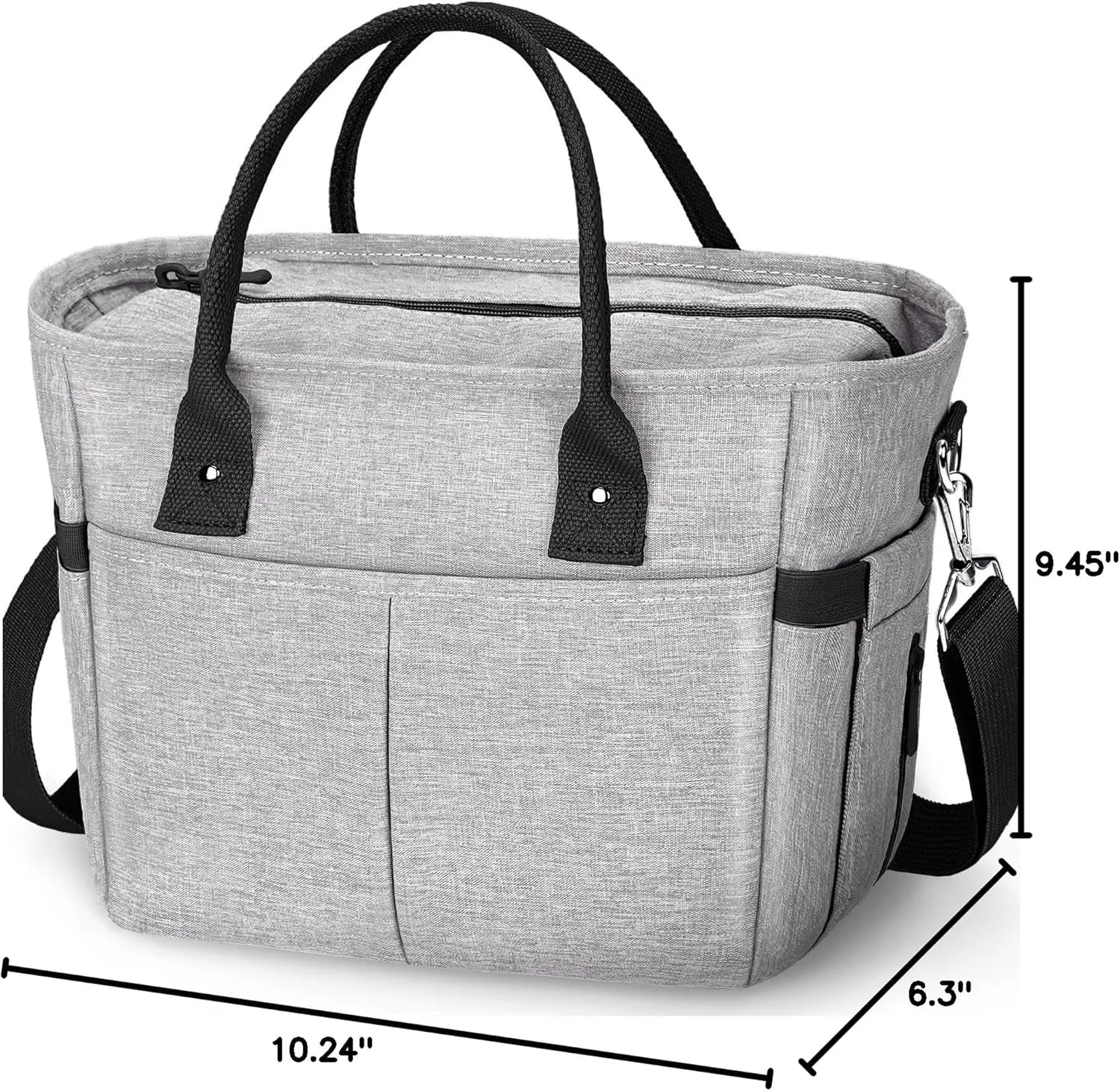 Insulated Lunch Bag with Shoulder Strap, Multi Pockets & Water Bottle Holder for Work Picnic