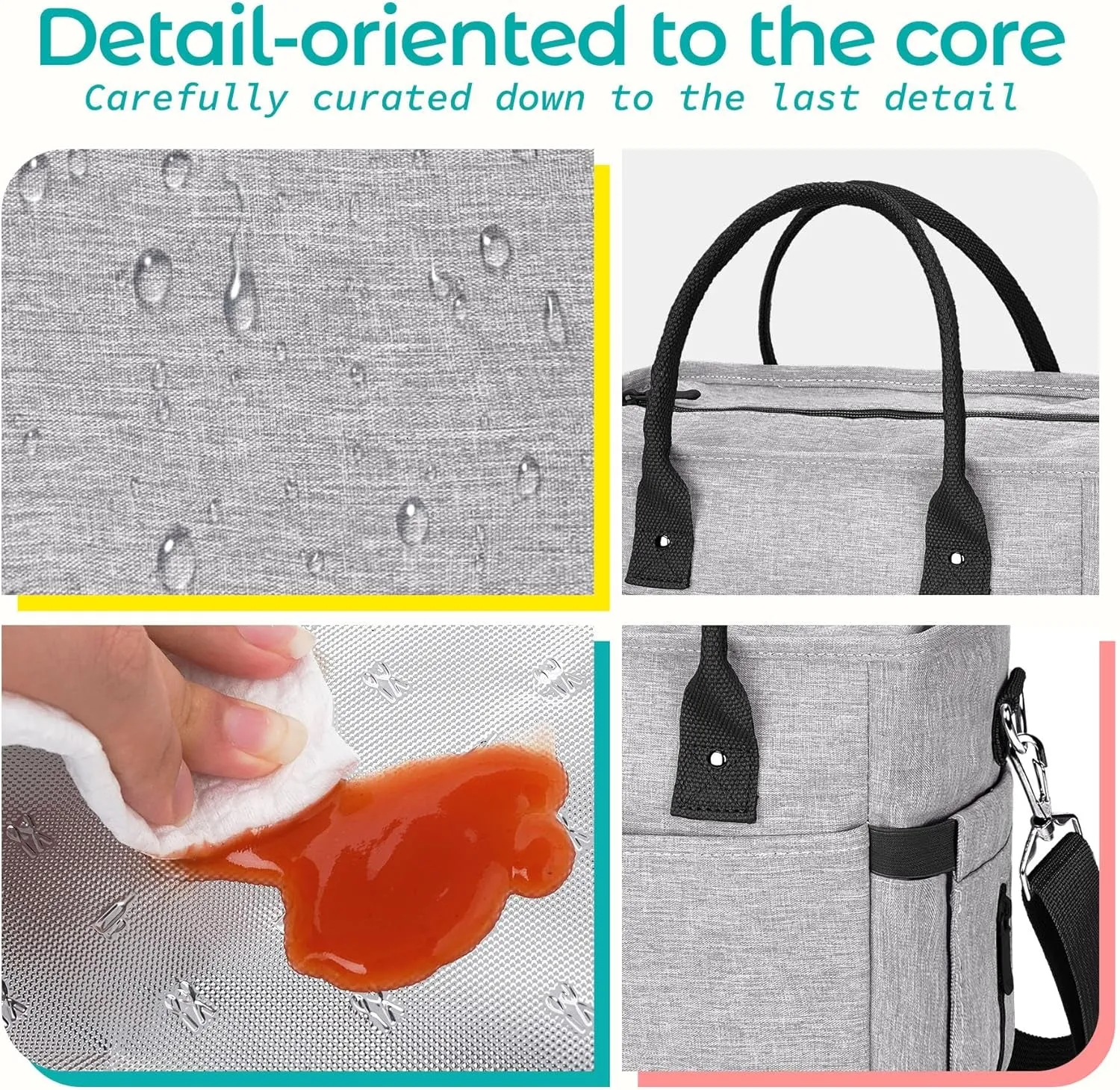 Insulated Lunch Bag with Shoulder Strap, Multi Pockets & Water Bottle Holder for Work Picnic