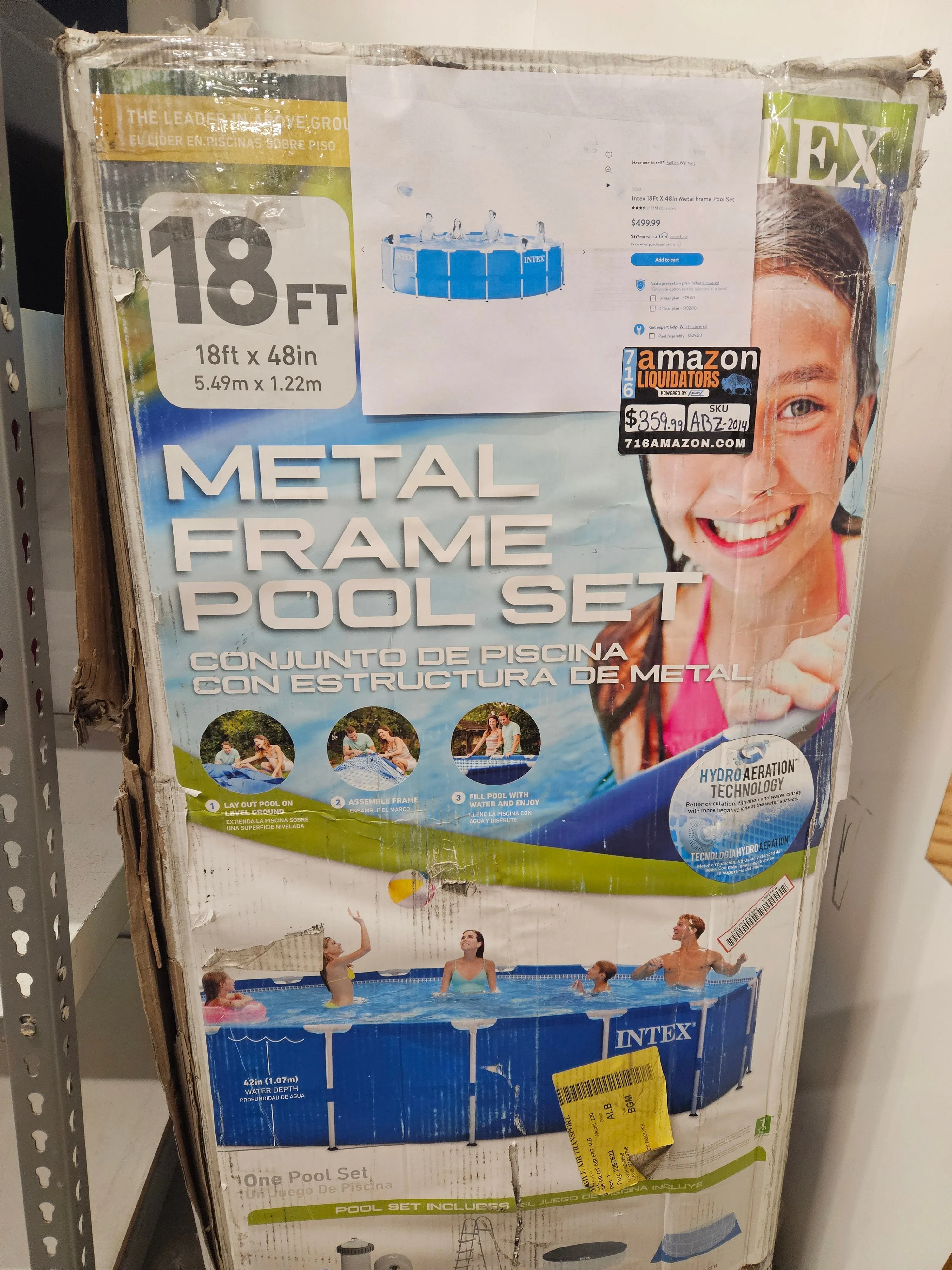 Intex 28253EH 18 Foot x 48 Inch Metal Frame Outdoor Above Ground Swimming Pool Set with with Filter Pump, Ladder, Ground Cloth and Pool Cover - new