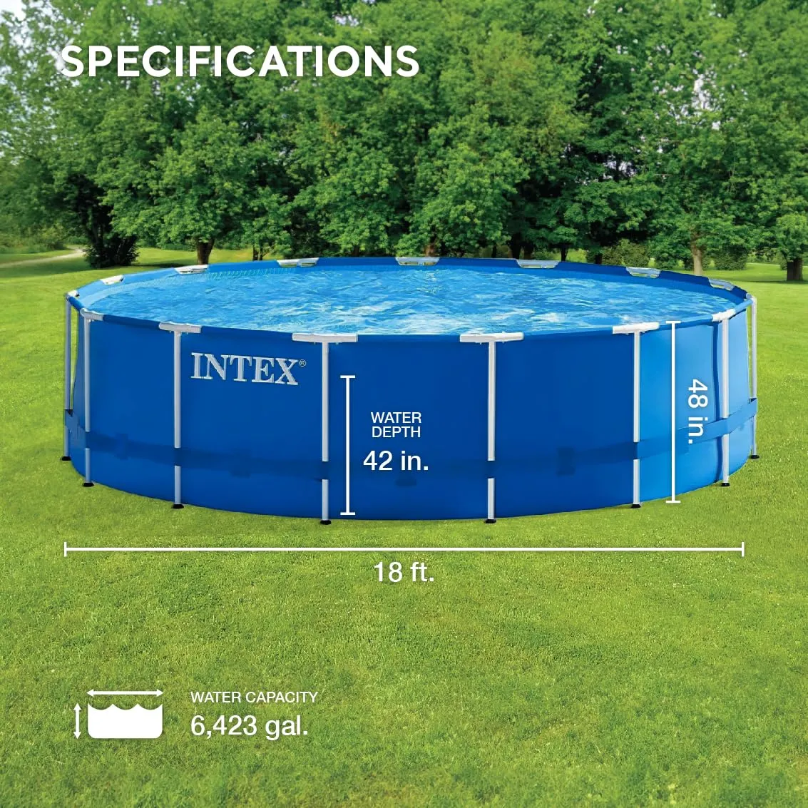 Intex 28253EH 18 Foot x 48 Inch Metal Frame Outdoor Above Ground Swimming Pool Set with with Filter Pump, Ladder, Ground Cloth and Pool Cover - new