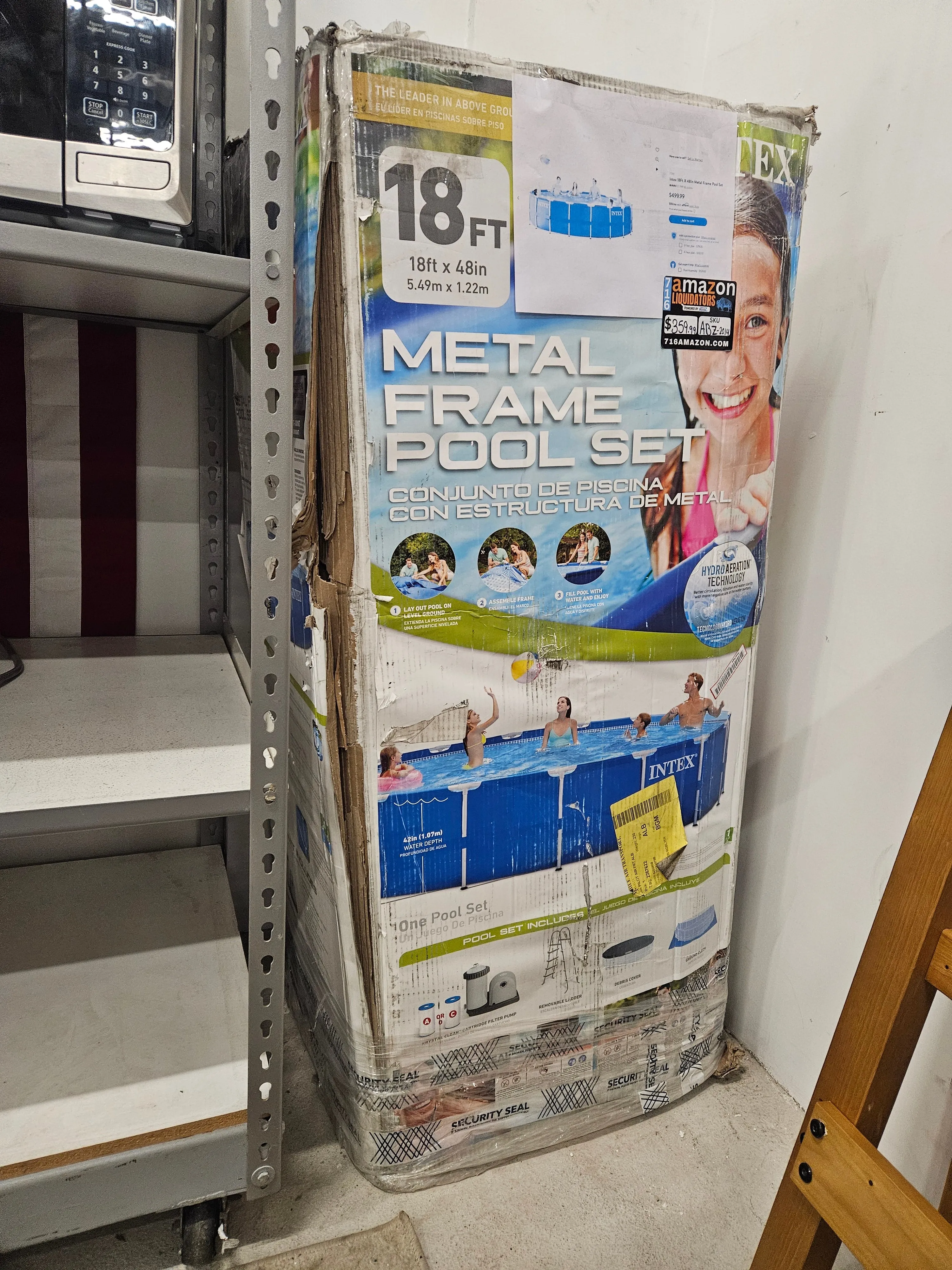 Intex 28253EH 18 Foot x 48 Inch Metal Frame Outdoor Above Ground Swimming Pool Set with with Filter Pump, Ladder, Ground Cloth and Pool Cover - new