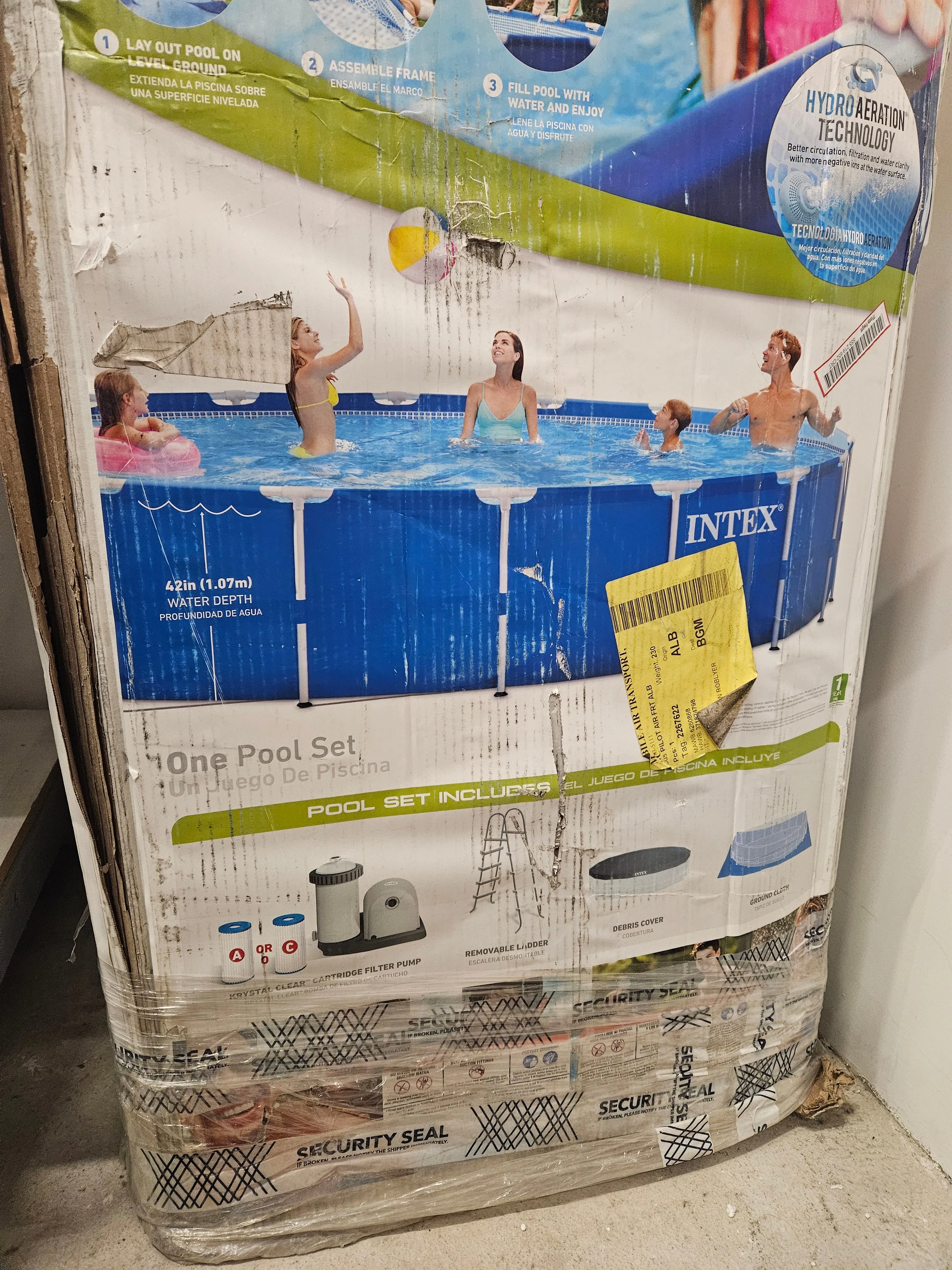 Intex 28253EH 18 Foot x 48 Inch Metal Frame Outdoor Above Ground Swimming Pool Set with with Filter Pump, Ladder, Ground Cloth and Pool Cover - new