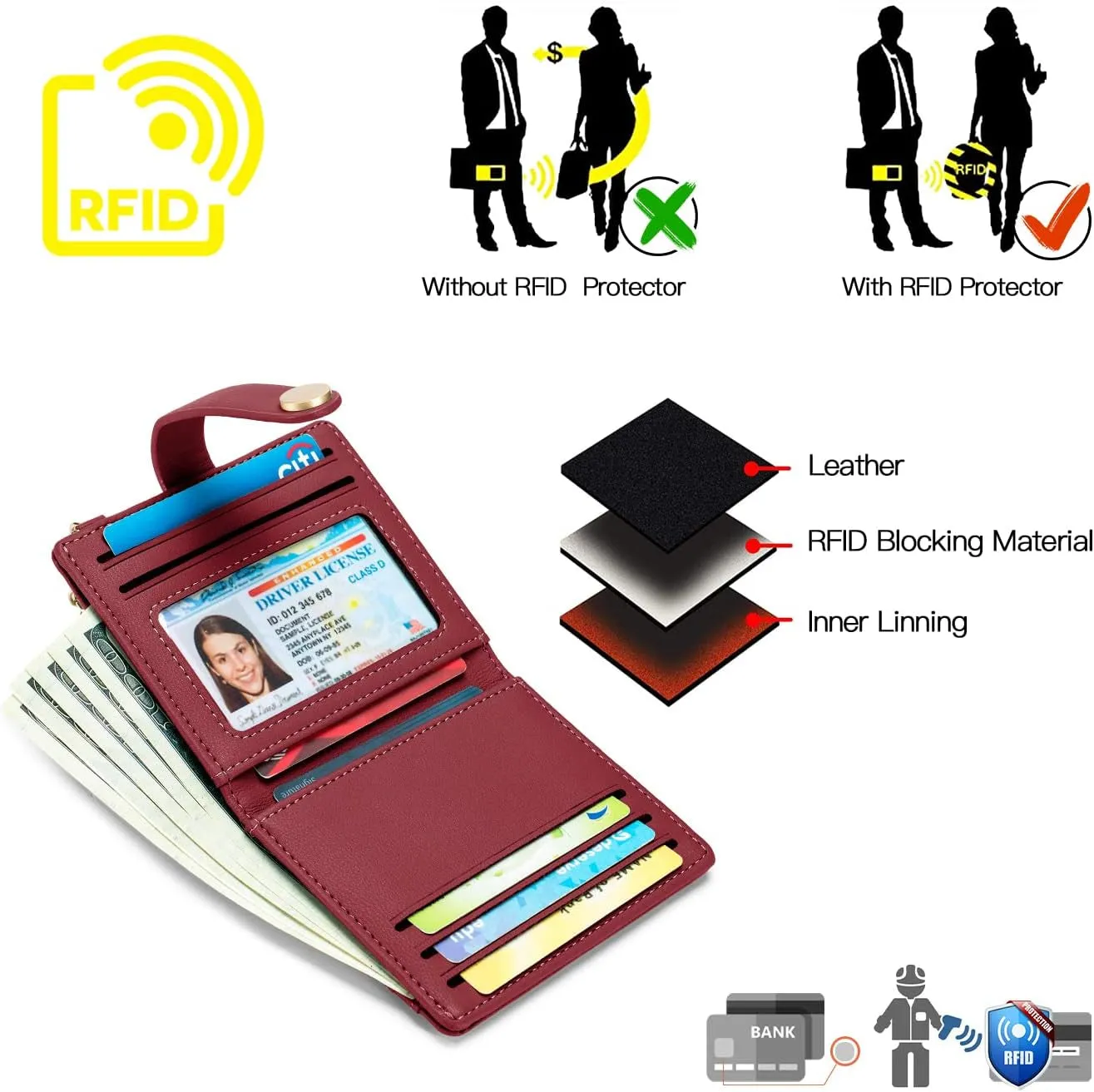 Keychain Wallet for Women, Bifold Credit Card Holder with Zipper Coin Pocket