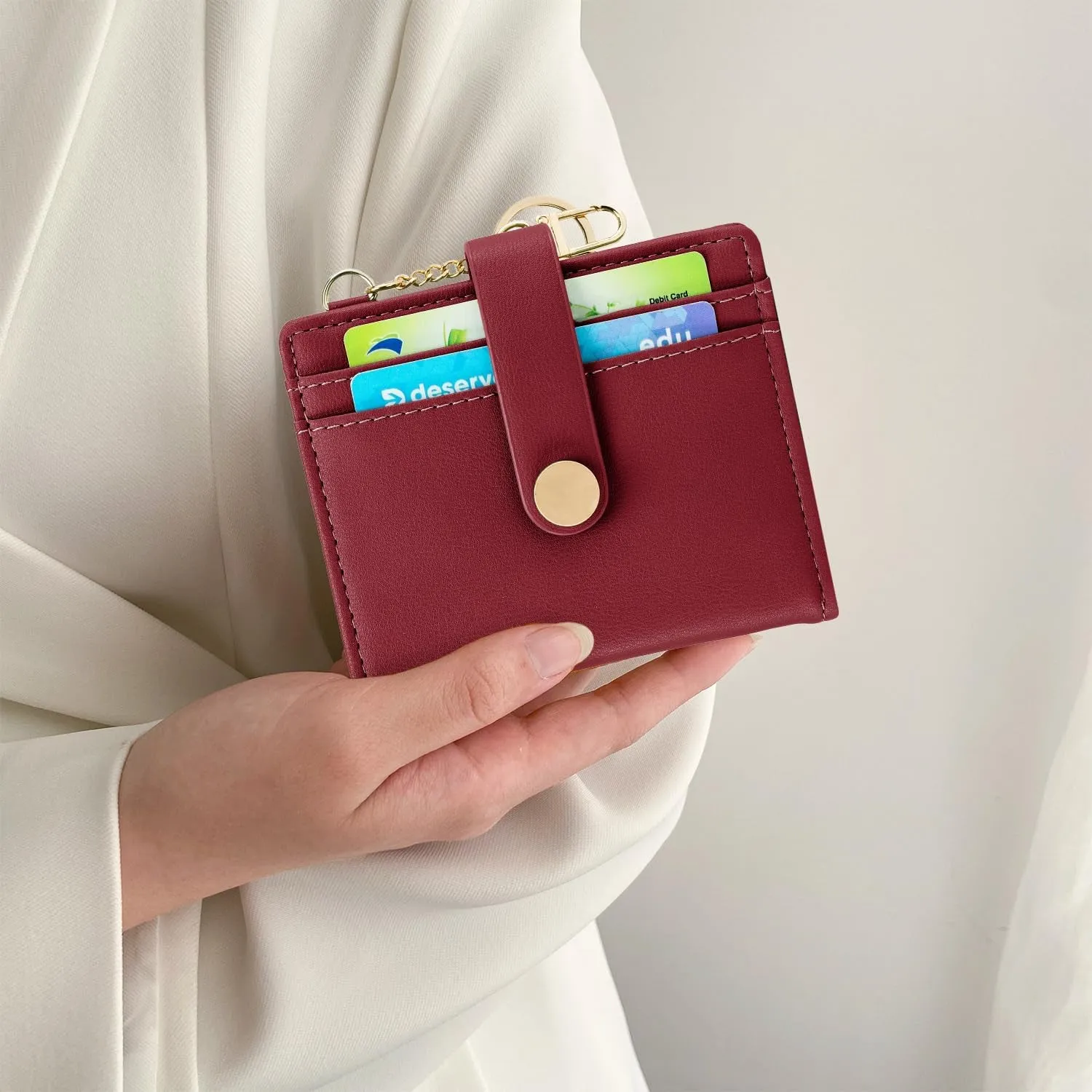 Keychain Wallet for Women, Bifold Credit Card Holder with Zipper Coin Pocket