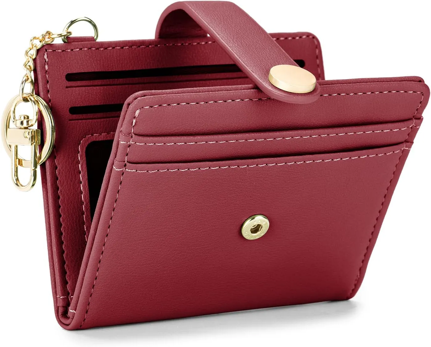 Keychain Wallet for Women, Bifold Credit Card Holder with Zipper Coin Pocket