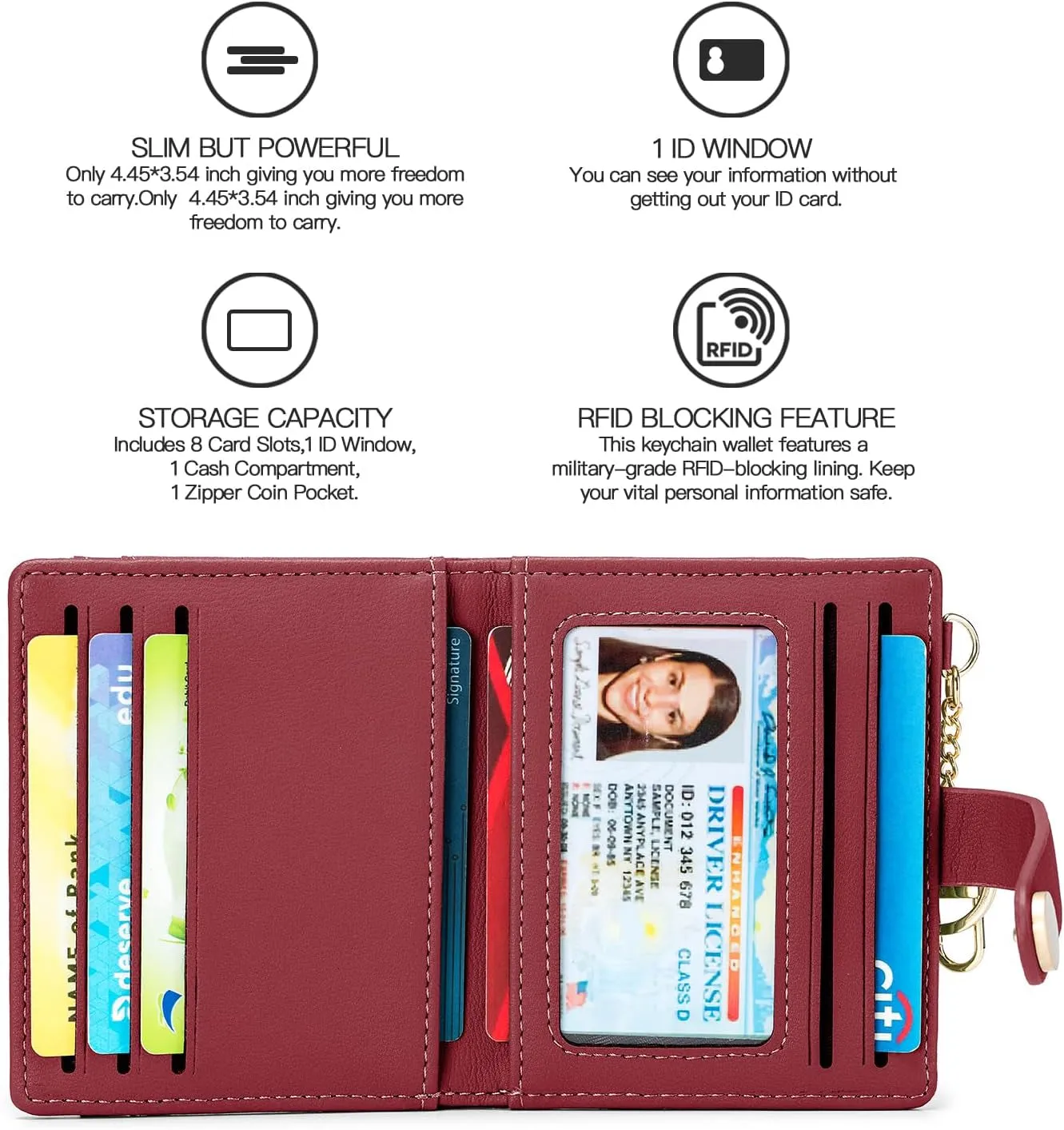 Keychain Wallet for Women, Bifold Credit Card Holder with Zipper Coin Pocket