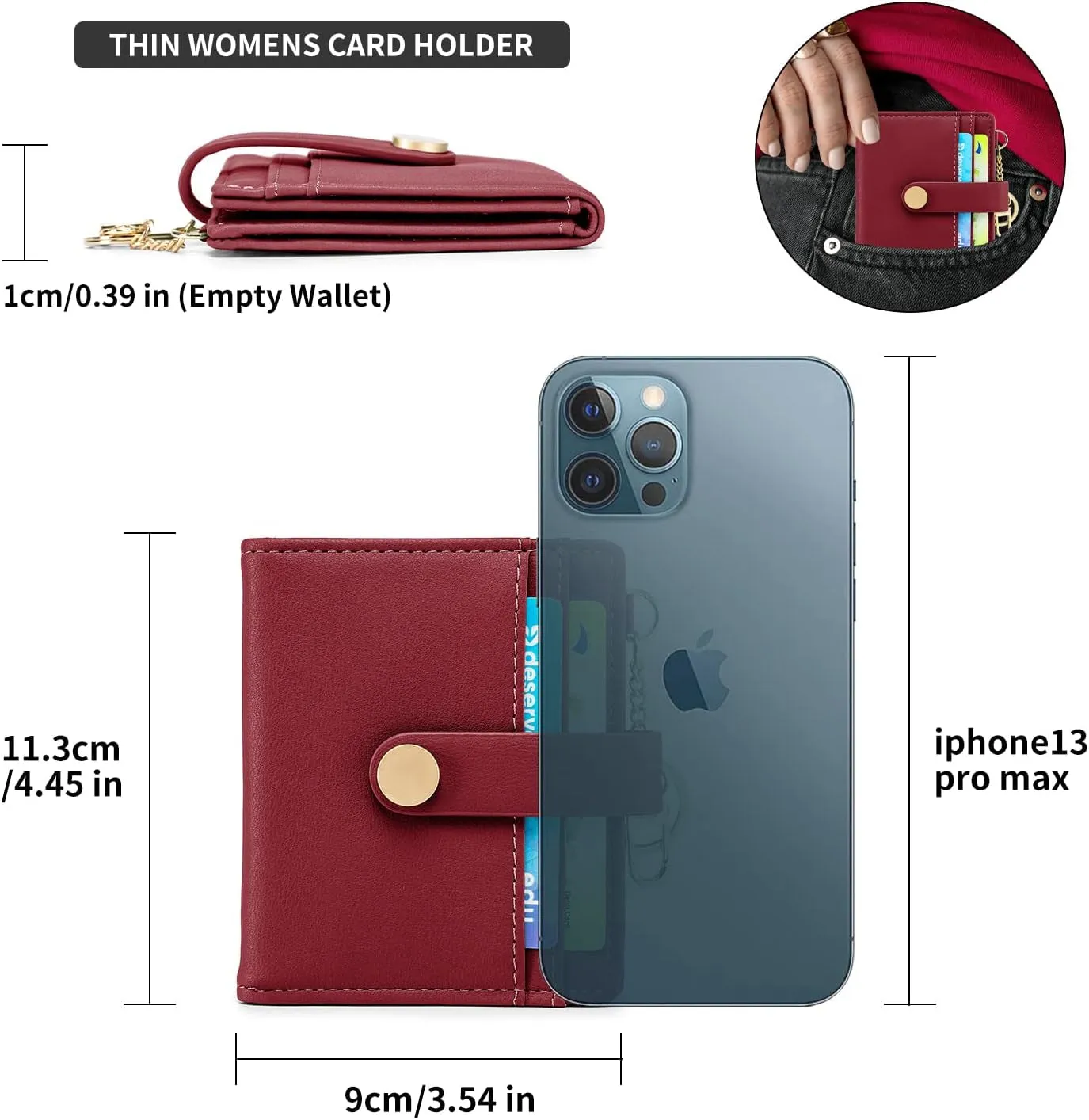 Keychain Wallet for Women, Bifold Credit Card Holder with Zipper Coin Pocket