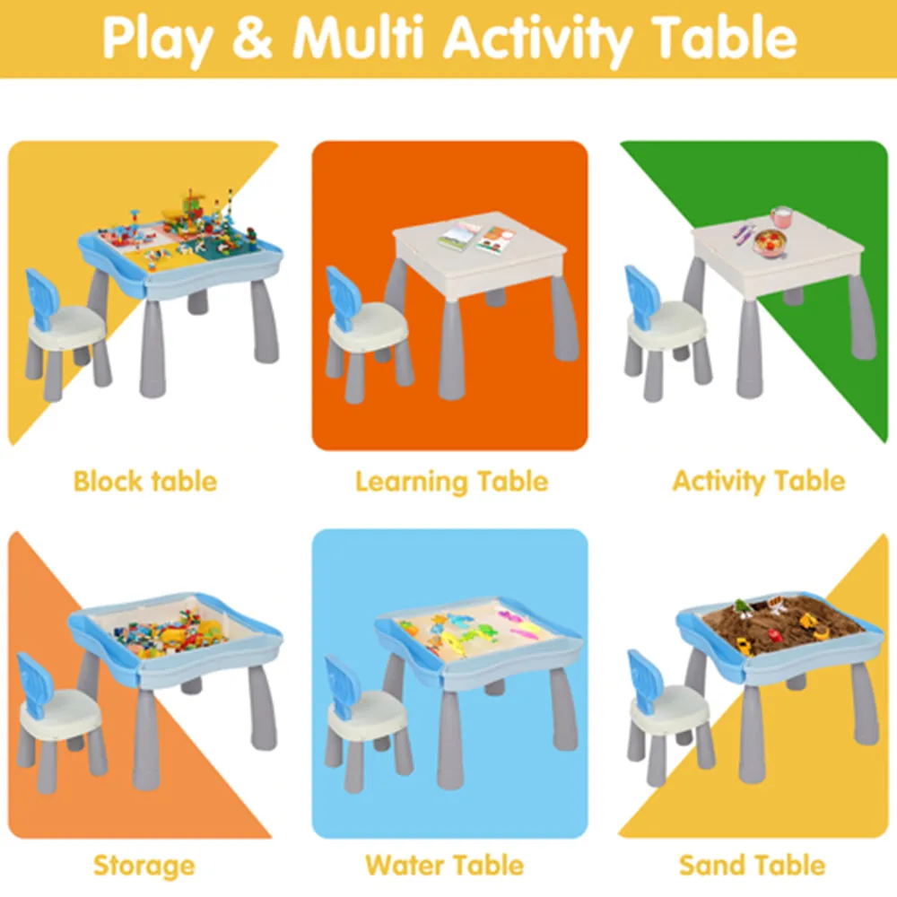 Kids Activity Table Set, Multi Activity Table Set with Storage Area, 300PCS Building Blocks