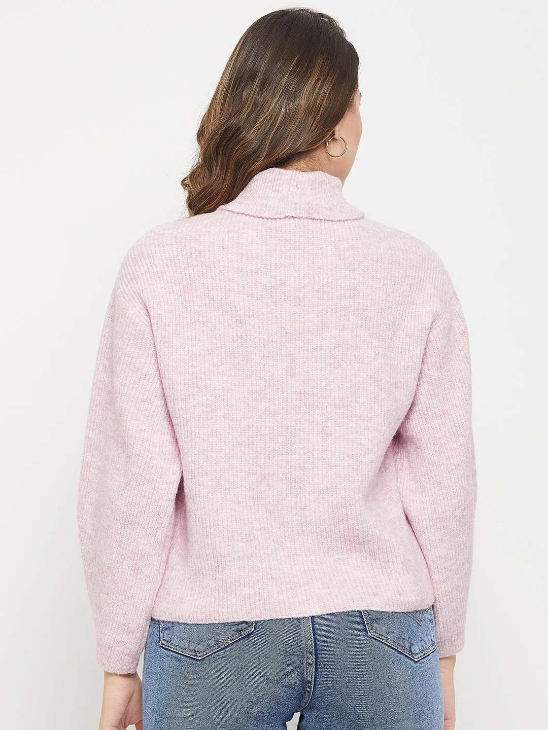 Madame Drop Shoulder Sleeve Pink Turtleneck Sweater