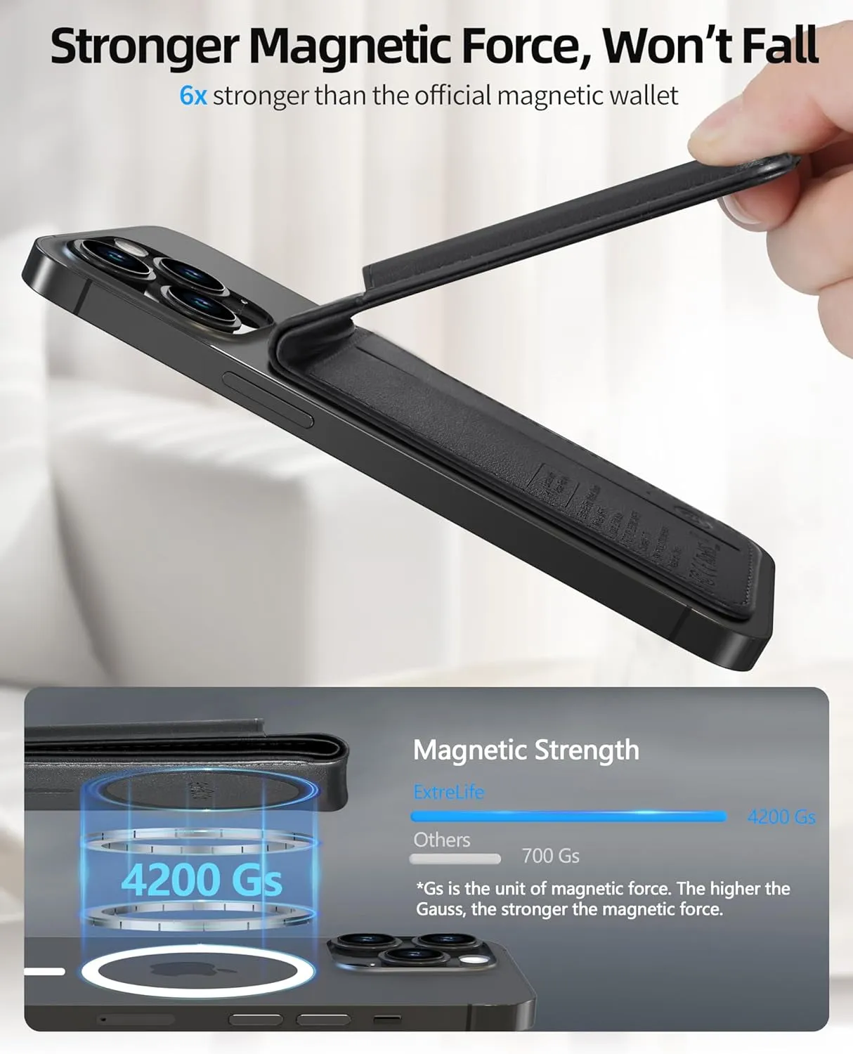 Magsafe Wallet for iPhone Series with Adjustable Stand, Works with Apple Find My - Black