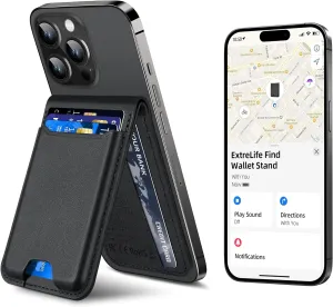 Magsafe Wallet for iPhone Series with Adjustable Stand, Works with Apple Find My - Black