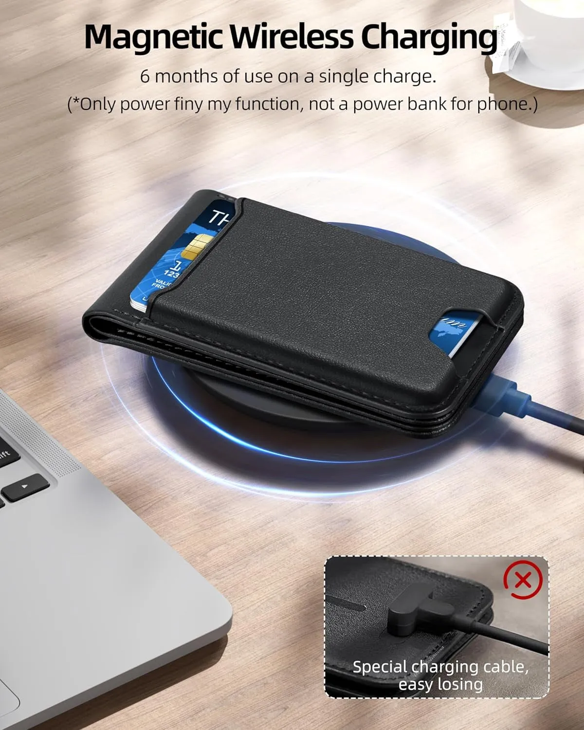Magsafe Wallet for iPhone Series with Adjustable Stand, Works with Apple Find My - Black