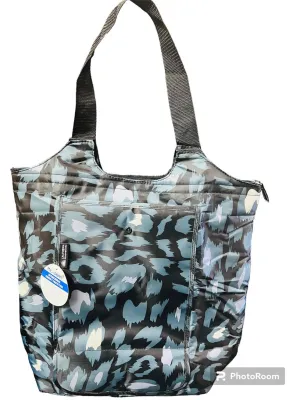 New California Innovations Market Tote! Insulated leak-resistant lining with Microban! Folds compact when not in use! Blue/grey