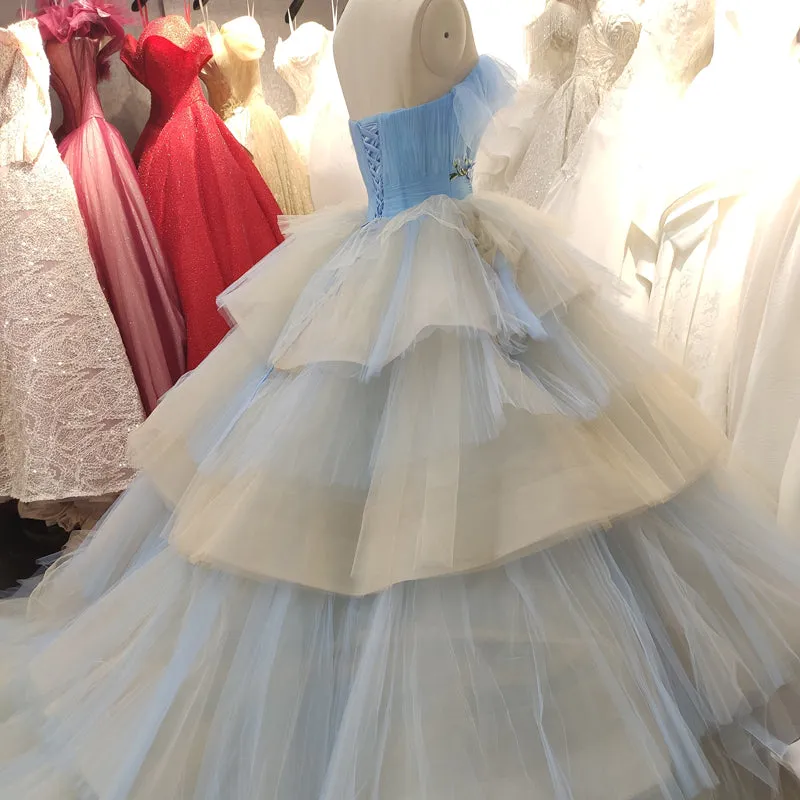 Novelty Elegant Quinceanera Dress White Ruffles Strapless Ball Gown Evening Dress