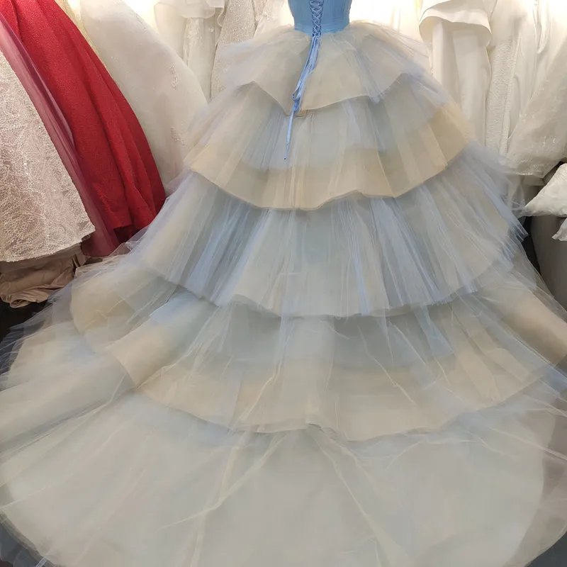 Novelty Elegant Quinceanera Dress White Ruffles Strapless Ball Gown Evening Dress