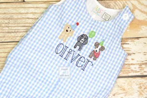 Personalized Baby Boy dog themed birthday outfit - Baby Boy puppy 1st birthday Outfit, birthday dog overalls