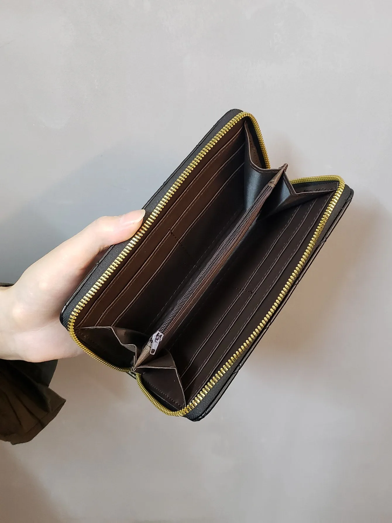 Quilted Detail Zipper Around Long Wallet