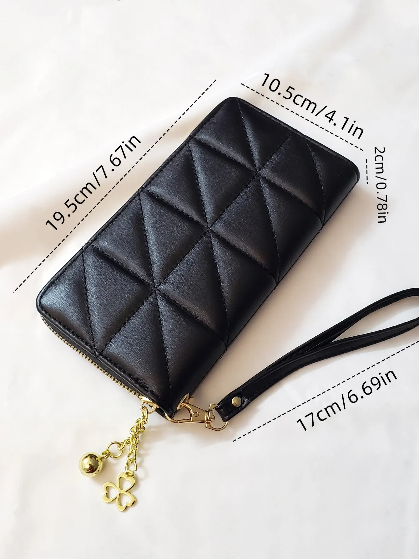 Quilted Detail Zipper Around Long Wallet